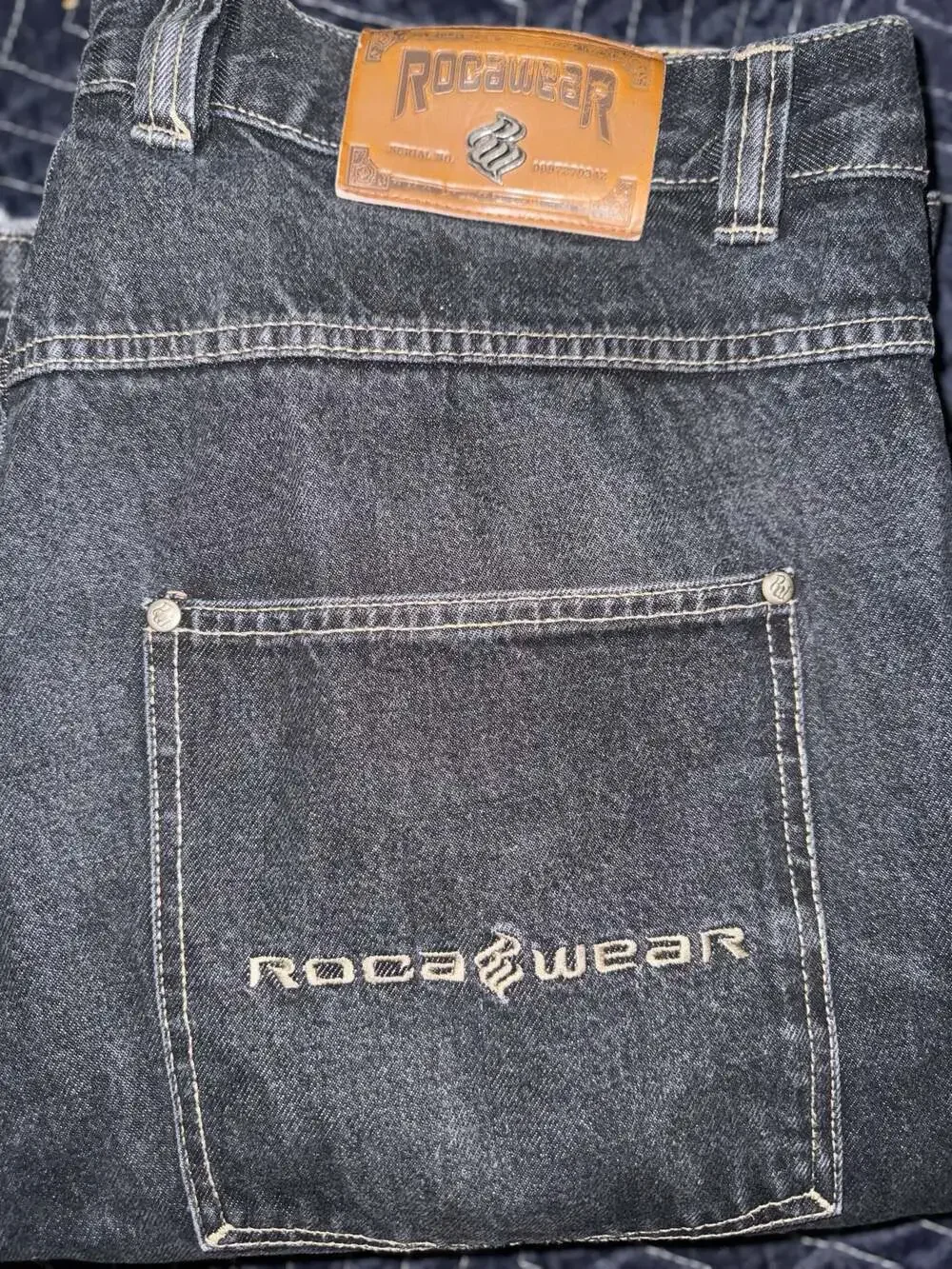 Vintage Rocawear Baggy Wide Leg Jeans Faded Black Size 40